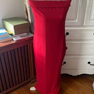 Off the shoulder red maxi dress side slit